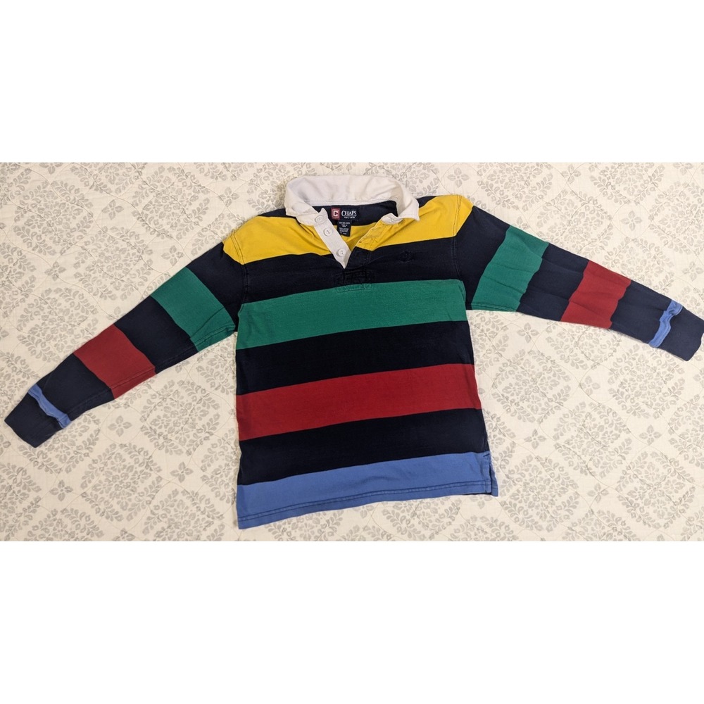 Chaps Rugby Polo Shirt Youth Boys 10/12 Multicolor Crest Colorblock Ivy Preppy
